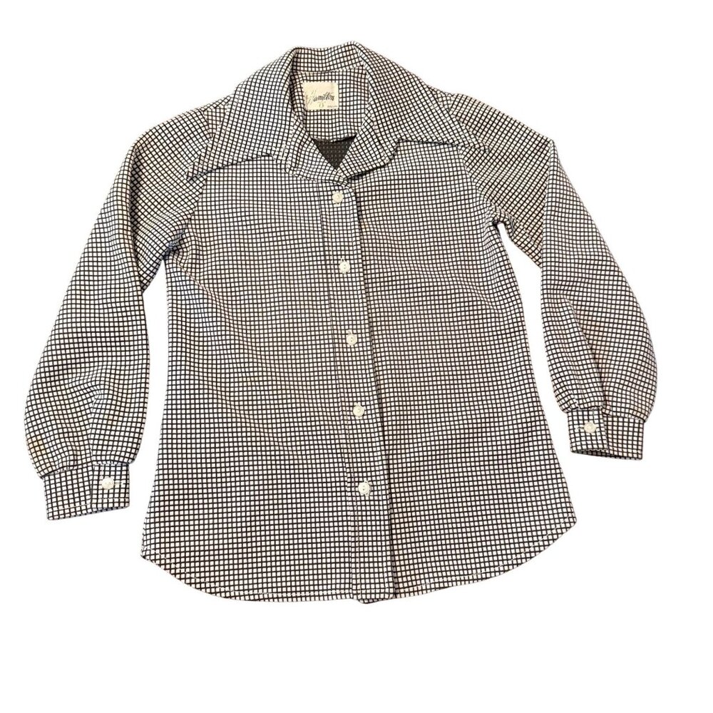Vintage Hamilton 8 Women's button Shirt Black‎ White Checkered Mod 60s USA Sz 8